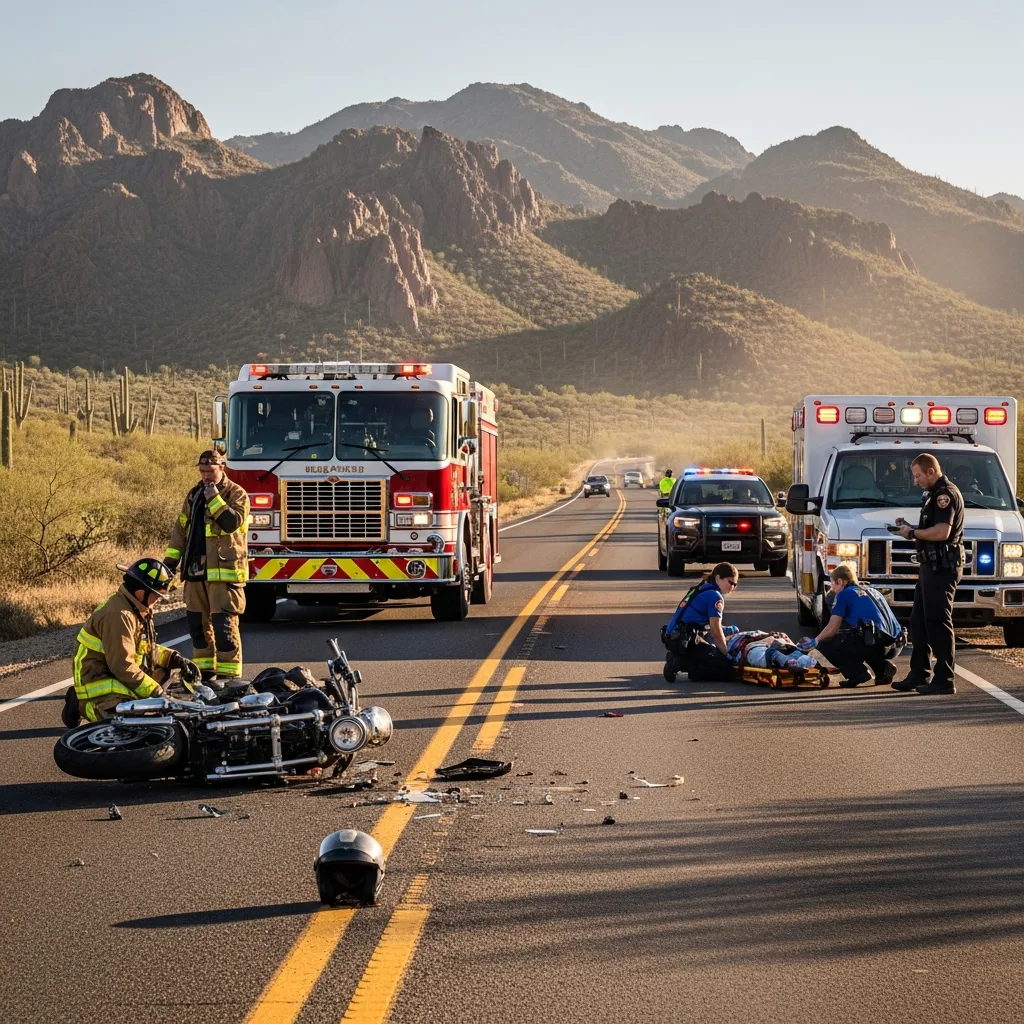 Motorcycle Accident scene in Tucson Mountains