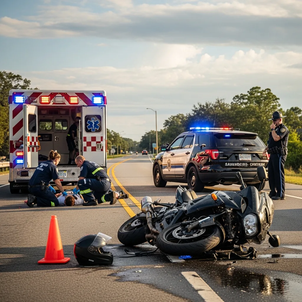 Motorcycle Accident scene in Savannah