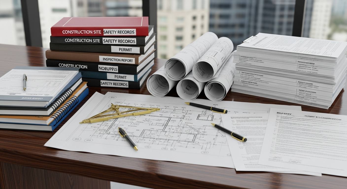 Construction accident attorney reviewing case records